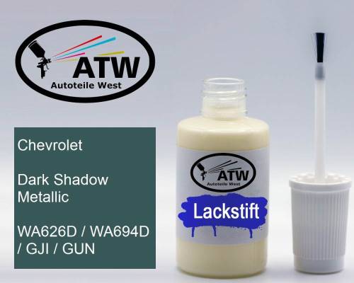 Chevrolet, Dark Shadow Metallic, WA626D / WA694D / GJI / GUN: 20ml Lackstift, von ATW Autoteile West.